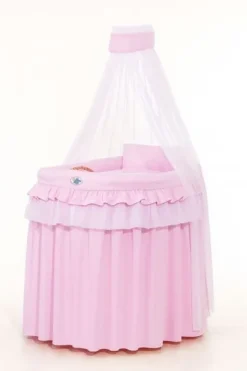 Kosz Mojżesza wiklinowy z baldachimem- Little Princess różowy