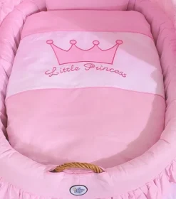 Kosz Mojżesza wiklinowy ze składaną budką- Little Princess różowy