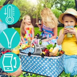 Kosz Na Plaże Piknik Biwak Termiczny Duży 30 Litrów Błękitny W Kropki