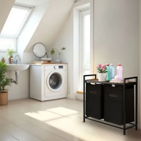 Kosz na pranie bieliznę dwukomorowy na stelażu 80 l Massido