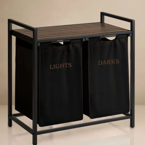 Kosz na pranie bieliznę dwukomorowy na stelażu 80 l Massido