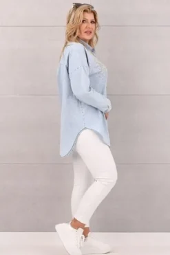 KOSZULA JEANSOWA DAMSKA DUŻE ROZMIARY ELEGANCKA DŁUGA OVERSIZE STYLOWA