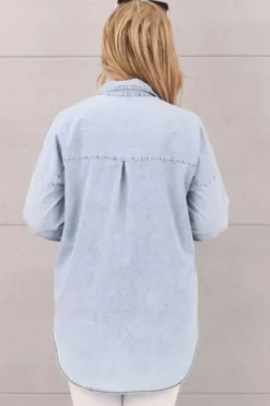 KOSZULA JEANSOWA DAMSKA DUŻE ROZMIARY ELEGANCKA DŁUGA OVERSIZE STYLOWA