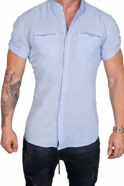 Koszula lniana kołnierzyk błękitna BG-1 rozm. 3XL