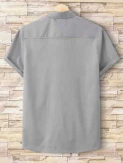 KOSZULA MĘSKA Z KRÓTKIM RĘKAWEM Z NASZYWKĄ SZARA CASUAL SHEIN XL