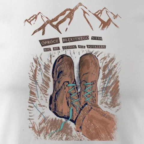 Koszulka outdoor w góry dla turysty namiot Tatry z butami buty górskie męska biała REGULAR M
