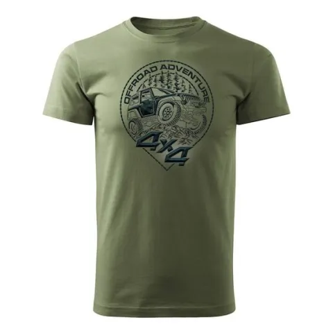 Koszulka rajdowa z jeepem jeep offroad off road off-road 4x4 męska khaki REGULAR XXL