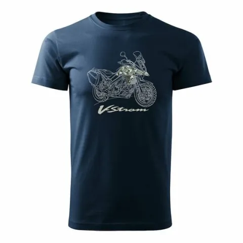 Koszulka z motocyklem na motor Suzuki V-strom Vstrom DL 650 XT męska granatowa REGULAR S