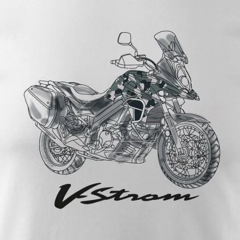 Koszulka z motocyklem na motor Suzuki V-strom Vstrom DL 650 XT męska biała REGULAR S