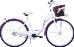 (K15) Rower miejski damski Kozbike 28 biało-fioletowy 3 biegi