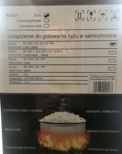 Kuchenka samochodowa do gotowania ryżu 12V - 24V