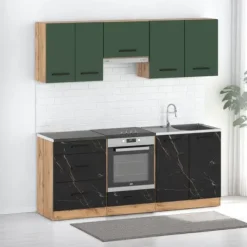 Kuchnia Modułowa Nowoczesna Blat 2.0m Wotan Butelkowa Zieleń San Sebastian