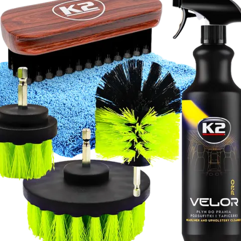 K2 Velor Pro Płyn Środek +4 Szczotki Do Prania Czyszczenia Tapicerki Foteli