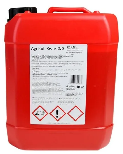 Kwaśny preparat myjący Agrisol Kwas 2.0, 10 kg, Can Agri