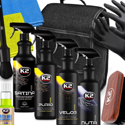 K2 Zestaw Detailingowy Satina Purio Velor Nuta Pędzelek Szczotka Ściereczki