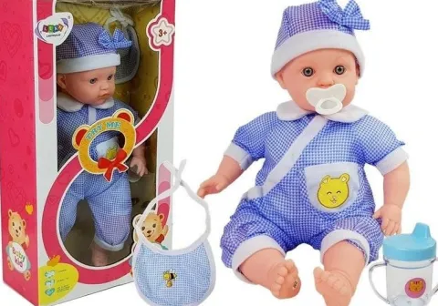 Lalka Bobas 45 cm Niebieskie Ubranie