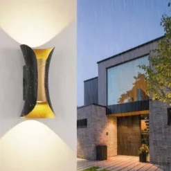 LAMPA ŚCIENNA ELEWACYJNA ZEWNĘTRZNY KINKIET LED 10W IP65 GÓRA DÓŁ ZŁOTY