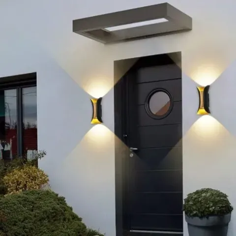 LAMPA ŚCIENNA ELEWACYJNA ZEWNĘTRZNY KINKIET LED 10W IP65 GÓRA DÓŁ ZŁOTY