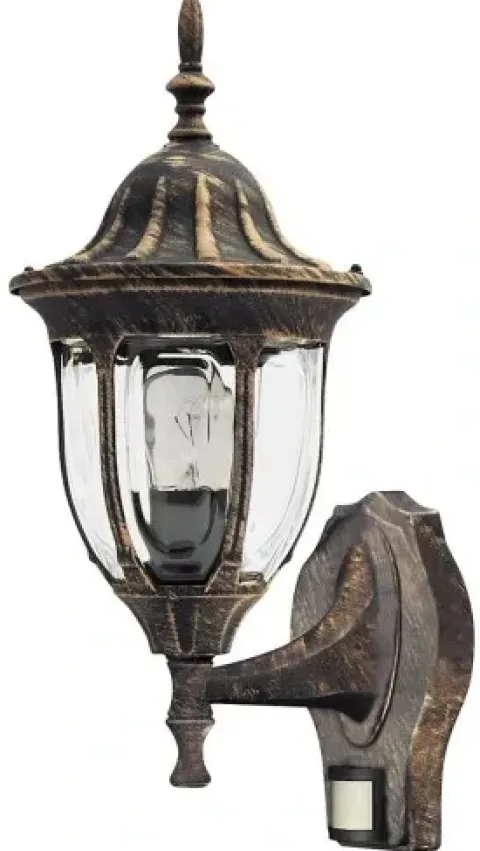 Lampa ścienna zewnętrzna kinkiet Milano złoto antyczne czujnik ruchu PIR