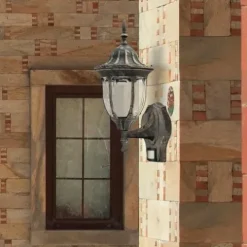 Lampa ścienna zewnętrzna kinkiet Milano złoto antyczne czujnik ruchu PIR