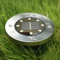 LAMPA SOLARNA OGRODOWA LAMPKI LED GRUNTOWE DYSK CZUJNIK ZMIERZCHU 12 DYSKÓW