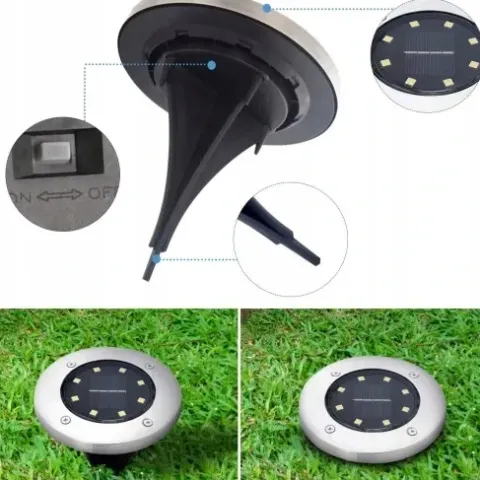 LAMPA SOLARNA OGRODOWA LAMPKI LED GRUNTOWE DYSK CZUJNIK ZMIERZCHU 12 DYSKÓW