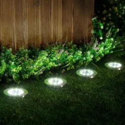 LAMPA SOLARNA OGRODOWA LAMPKI LED GRUNTOWE DYSK CZUJNIK ZMIERZCHU 12 DYSKÓW