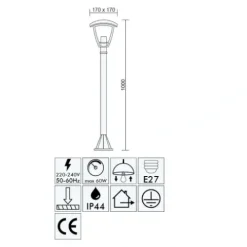LAMPA STOJĄCA ZEWNĘTRZNA LED SŁUPEK 100cm E27