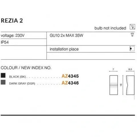 Lampa zewnętrzna kinkiet elewacyjny REZIA 1 czarna