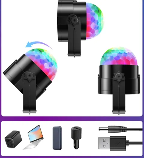 Lampy Dyskotekowe Kule LED Disco Lights 2 Szt Pilot USB Imprezowe RGB