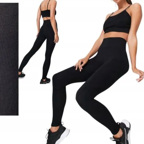 Legginsy PRĄŻKOWANE modelujące WYSOKI STAN wyszczuplające DŁUGIE prążek M/L