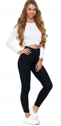 Legginsy z Wysokim Stanem KRYJĄCE Czarne Klasyczne Getry Fit Sportowe MORAJ