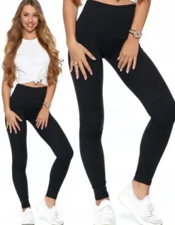Legginsy z Wysokim Stanem KRYJĄCE Czarne Klasyczne Getry Fit Sportowe MORAJ