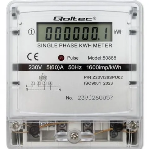 LICZNIK ENERGII JEDNOFAZOWY QOLTEC LCD 5(60)A KLASA 1.0 CE