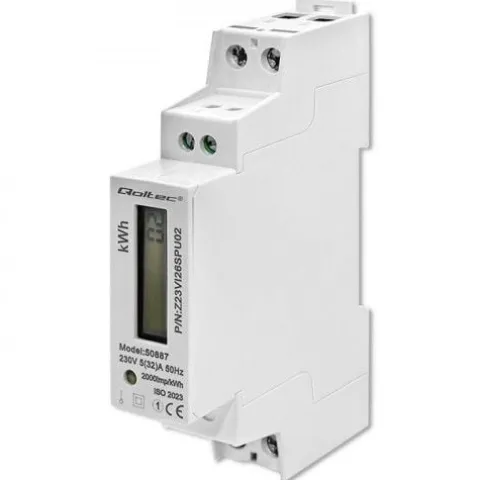 LICZNIK ENERGII QOLTEC LCD 32A JEDNOFAZOWY MONTAŻ DIN