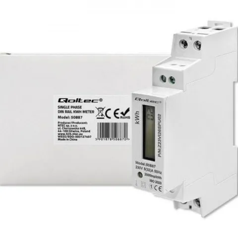 LICZNIK ENERGII QOLTEC LCD 32A JEDNOFAZOWY MONTAŻ DIN
