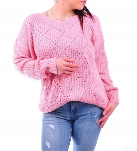 ŚLICZNY DAMSKI SWETER RÓŻOWY SWETEREK UB293