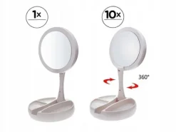Lusterko do makijażu Podświetlane LED Powiększające 10X + 1X - DWUSTRONNE