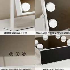 LUSTERKO KOSMETYCZNE PODŚWIETLANE LED LUSTRO DO MAKIJAŻU TYPU