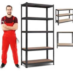 Magazynowy regał metalowy garażowy 180 cm 5 półek kolor czarny piwnica 2w1