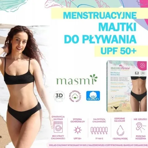 Majtki menstruacyjne Masmi Reuse do pływania UPF 50+/ odporne na chlor S