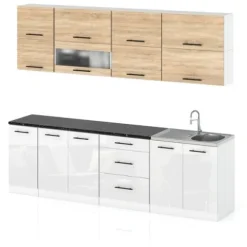 Meble Kuchenne Kuchnia Modułowa Robo Lux 2.6m Zestaw Sonoma Biały Połysk