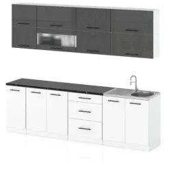 Meble Kuchenne Kuchnia Robo Lux 2.6m Modułowa Nowoczesna Szary Połysk Biały