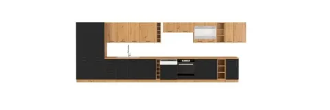 Meble kuchenne MODENA - 260 CM czarny/dąb artisan