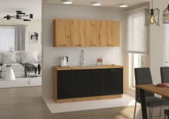 Meble kuchenne MODENA - 260 CM czarny/dąb artisan