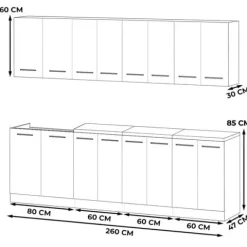 Meble Kuchenne Nowoczesne Modułowe Vero 2.6m Zestaw Mebli Kuchennych Szary
