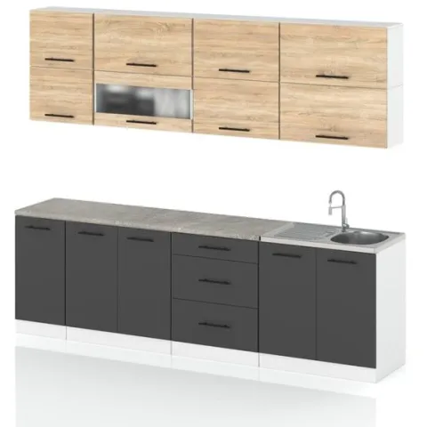 Meble Kuchenne Nowoczesne Robo Lux 2.6m Zestaw Modułowy Sonoma Szary Mat
