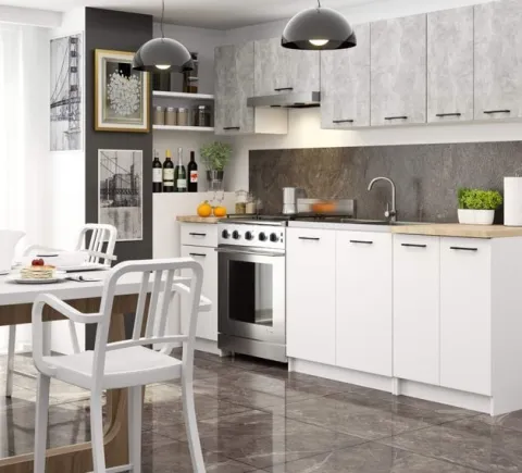 MEBLE KUCHENNE ZESTAW OLIWIA 1.8M BIAŁY-BETON