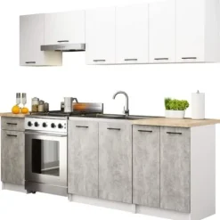 MEBLE KUCHENNE ZESTAW OLIWIA 2.4M BIAŁY-BETON