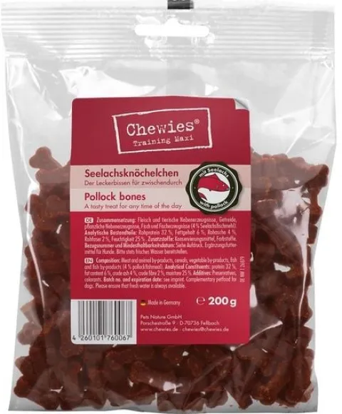 Miękkie przysmaki treningowe dla psa - Chewies Łosoś - Duże Kosteczki 200g